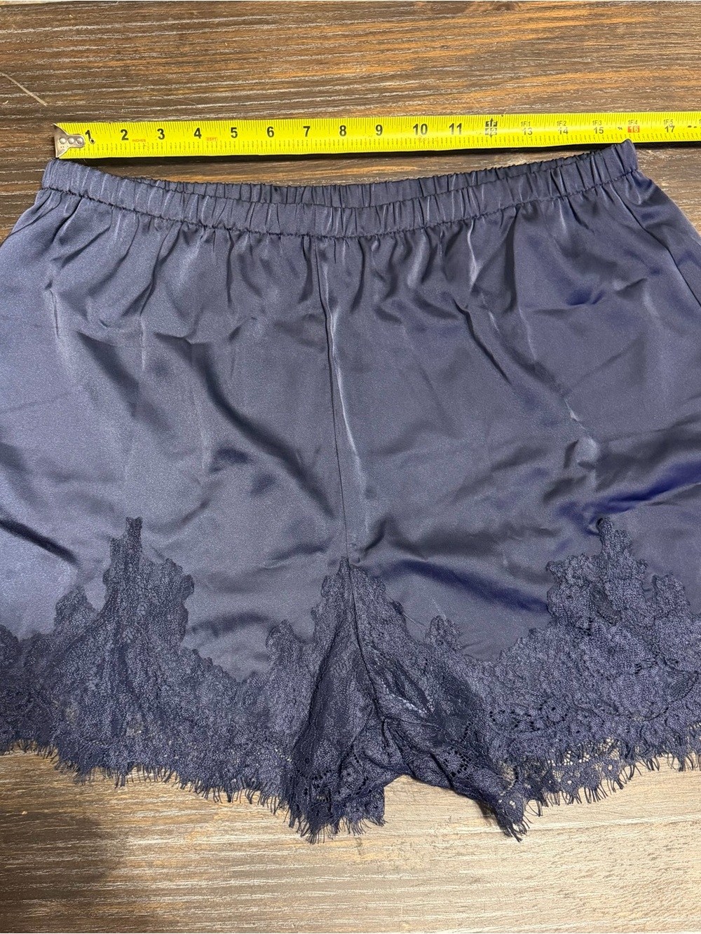 Satin Lace-Trim Shorts in Navy NWT
